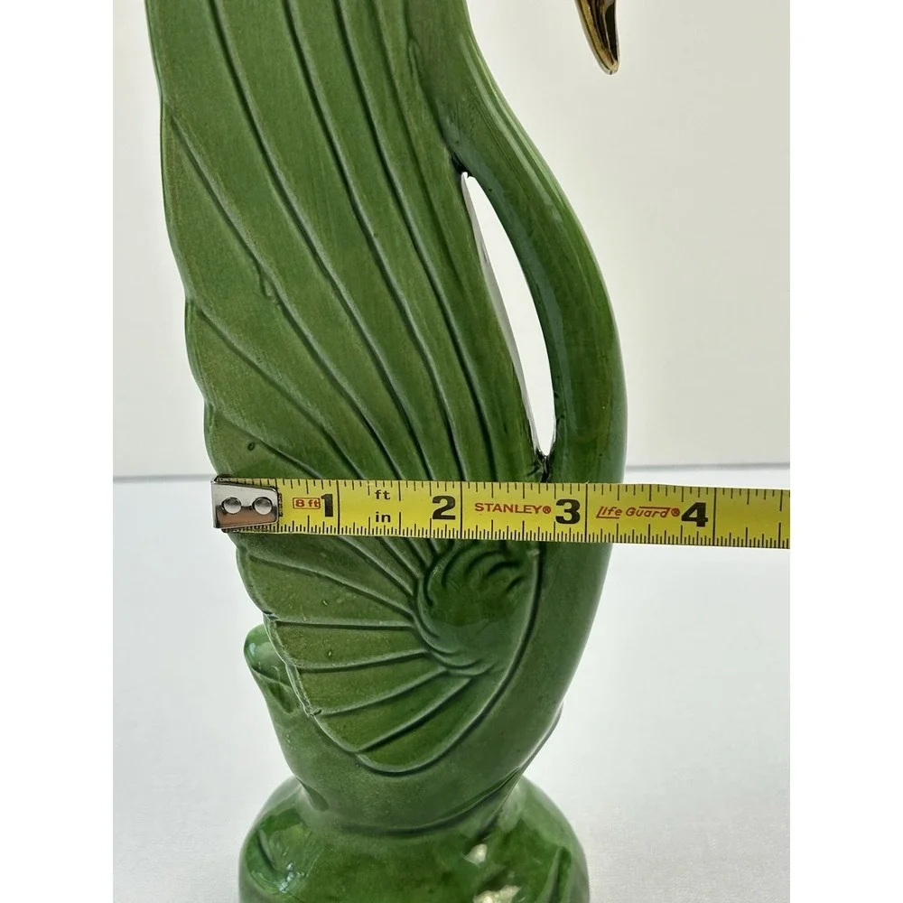 Vintage Japan Green Ceramic Swan Bird Figurine Statue Gold Accent 14